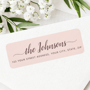 Cute calligraphy script blush pink return address