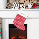 Cute Calligraphy Script Red Winter Snowflake Fun Small Christmas Stocking<br><div class="desc">This design features a cute simple stylish calligraphy script Christmas stocking with a red and white snowflake pattern, a rustic farmhouse country whimsical, minimalist minimal classic classy, an elegance elegant vintage rustic style, old fashioned timeless holiday design, winter Christmas holiday home decor, custom customised personalised name, Christmas holiday custom gift...</div>