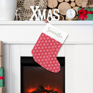 Cute Calligraphy Script Red Winter Snowflake Fun Small Christmas Stocking