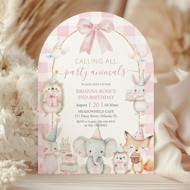 Cute Calling All Party Animals Birthday Pink Arch Invitation (Creator Uploaded)