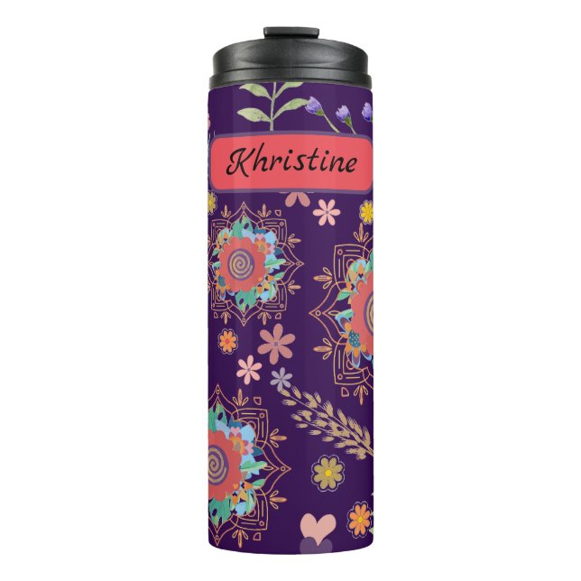 Cute Calssic Personalised Floral Thermal Tumbler (Front)
