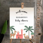 Cute Camel Desert Baby Shower Welcome Poster<br><div class="desc">Welcome your quest with this unique and very special desert theme baby shower welcome sign. The design features cute camel amidst oasis and palm trees. Its pastel palette perfectly complements the theme. Explore more matching items in my shop.</div>