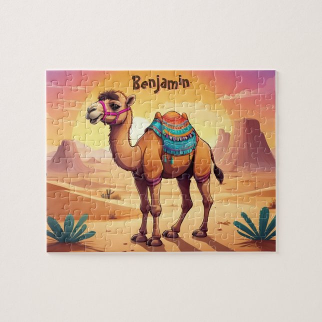 Cute Camel in Desert Personalised Kids Jigsaw Puzzle (Horizontal)