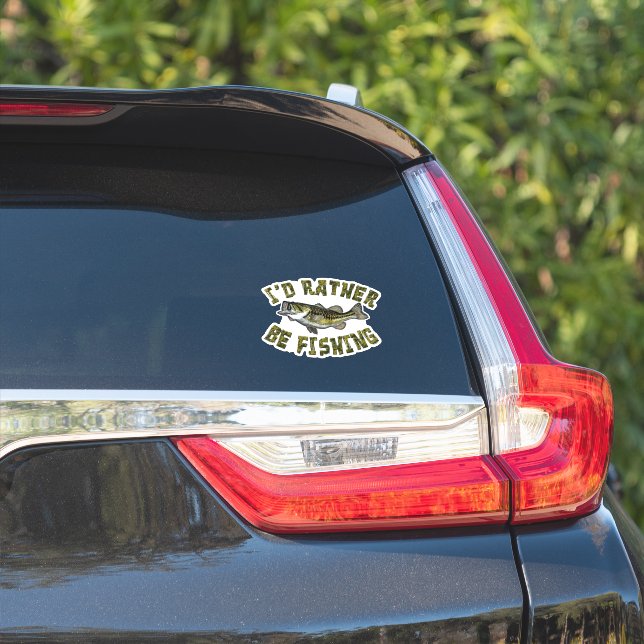 Cute Camo I'D RATHER BE FISHING Bass Fish (Car Side)