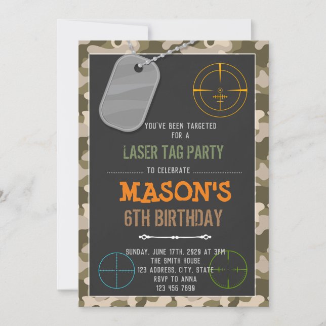 Cute camo laser tag birthday invitation (Front)