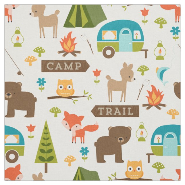 Cute Camp Critters Woodland Animals Fabric (Swatch)