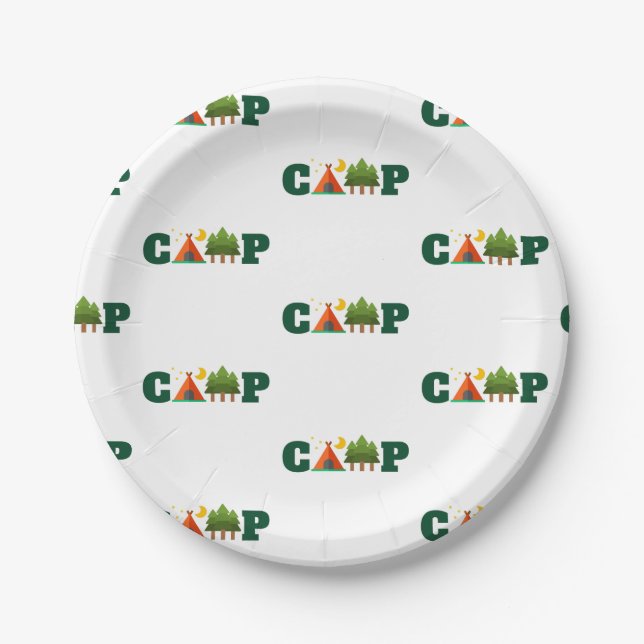 Cute camp Design With Tent And Trees Paper Plate (Front)