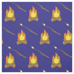 Cute Camp Fire Smores Kids Room Decor Blue Fabric