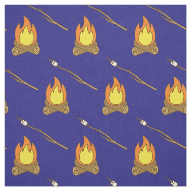 Cute Camp Fire Smores Kids Room Decor Blue Fabric (Swatch)