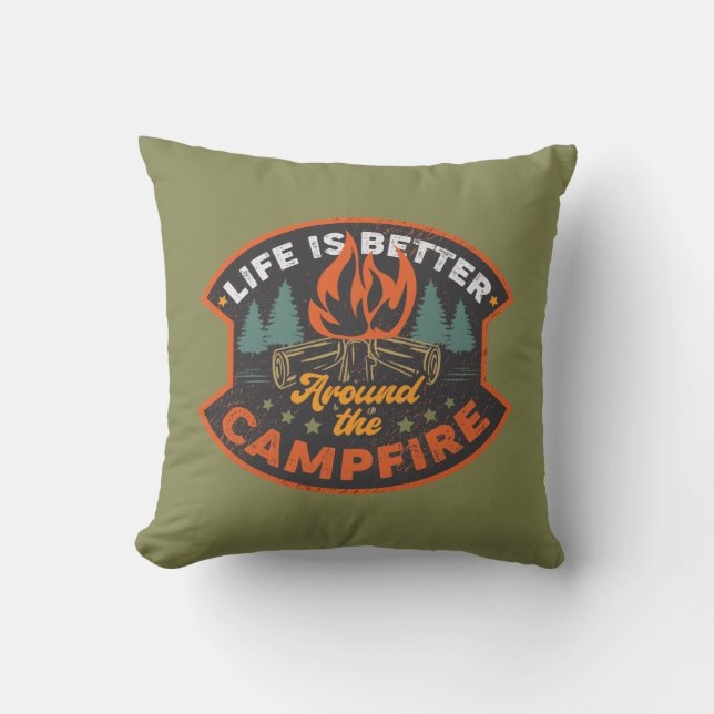 cute camper campfire word art cushion (Front)