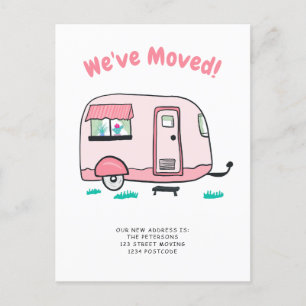 Cute camper van illustration moving announcement