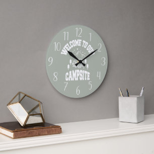 cute camper welcome word art large clock