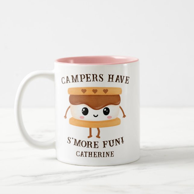 Cute Campers Have S'More Fun Personalised Two-Tone Coffee Mug (Left)