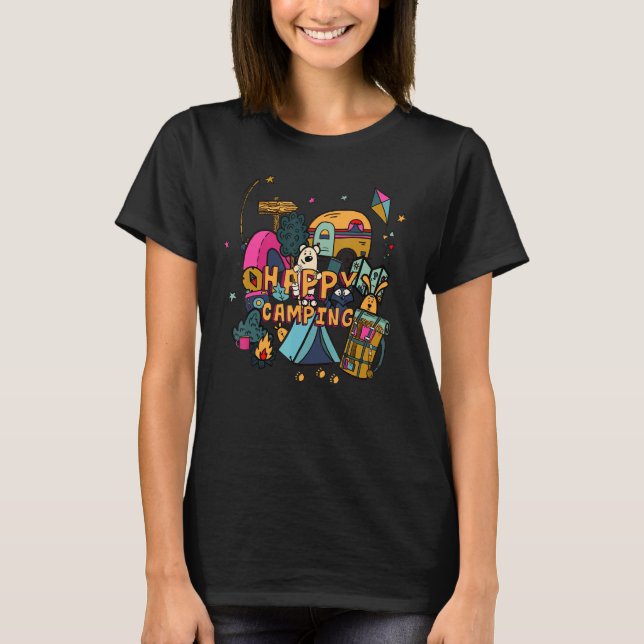 Cute Camping Bear Happy Camping Nature Kid Campers T-Shirt (Front)
