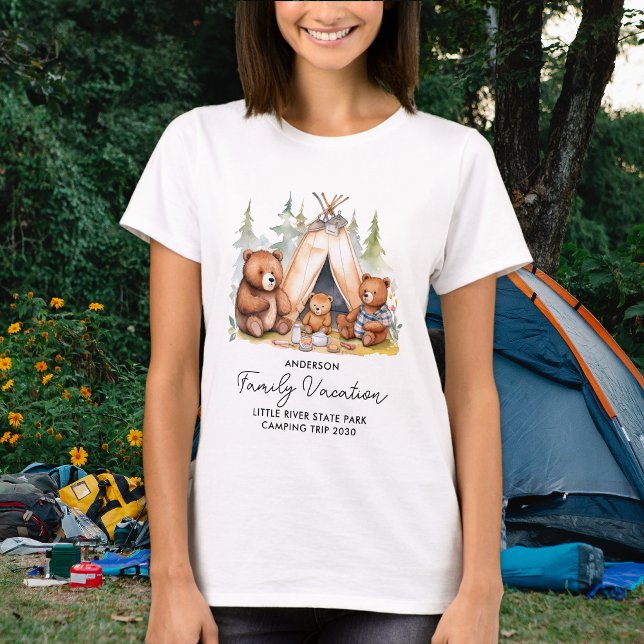 Cute Camping Bears Personalised Family Vacation T-Shirt (Creator Uploaded)
