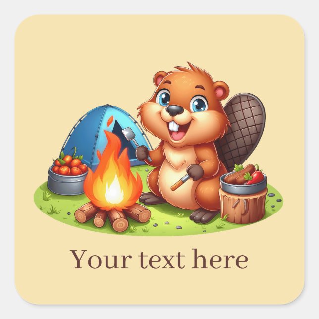 Cute Camping beaver add text  Square Sticker (Front)