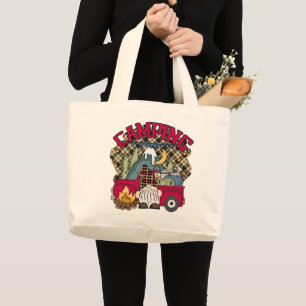 Cute camping happy place gnome large tote bag