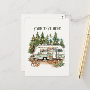 Cute camping lovers add text postcard