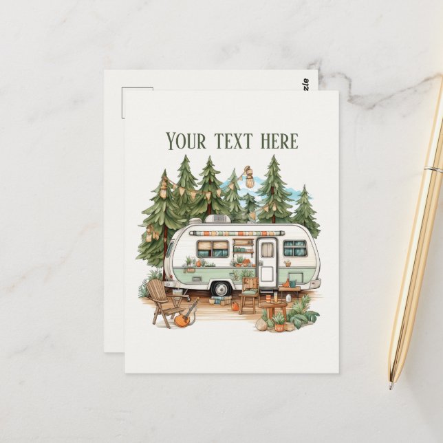 Cute camping lovers add text  postcard (Front/Back In Situ)