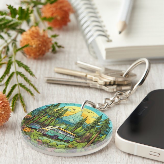 Cute camping lovers scene key ring (Front Right)