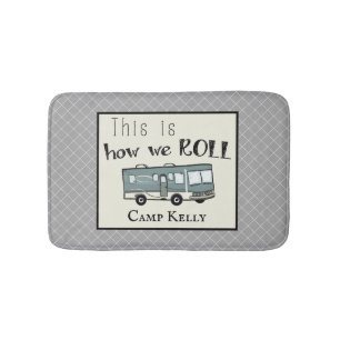 Cute Camping RV "This is How We Roll" Personalised Bath Mat
