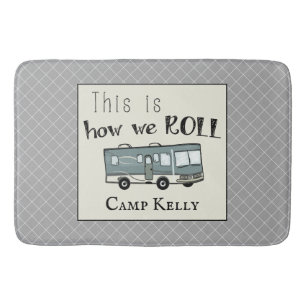 Cute Camping RV "This is How We Roll" Personalised Bath Mat