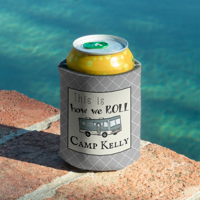 Cute Camping RV "This is How We Roll" Personalised Can Cooler (In Situ Pool)