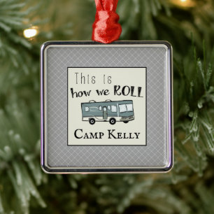 Cute Camping RV "This is How We Roll" Personalised Metal Tree Decoration
