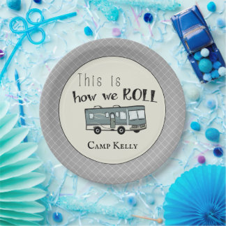 Cute Camping RV "This is How We Roll" Personalised Paper Plate