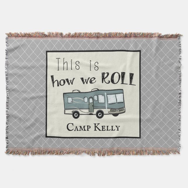 Cute Camping RV "This is How We Roll" Personalised Throw Blanket (Front)