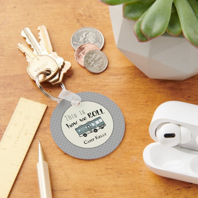 Cute Camping RV "This is How We Roll" Personalized Key Ring (Desk)