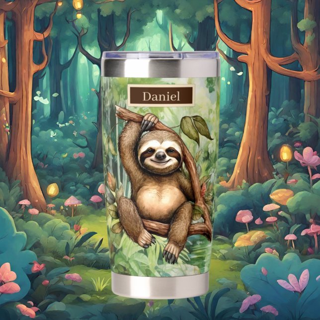 Cute Camping sloth add name  Insulated Tumbler (Creator Uploaded)