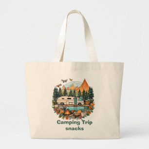 Cute camping trip snack large tote bag