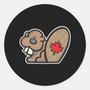 cute canadian beaver classic round sticker