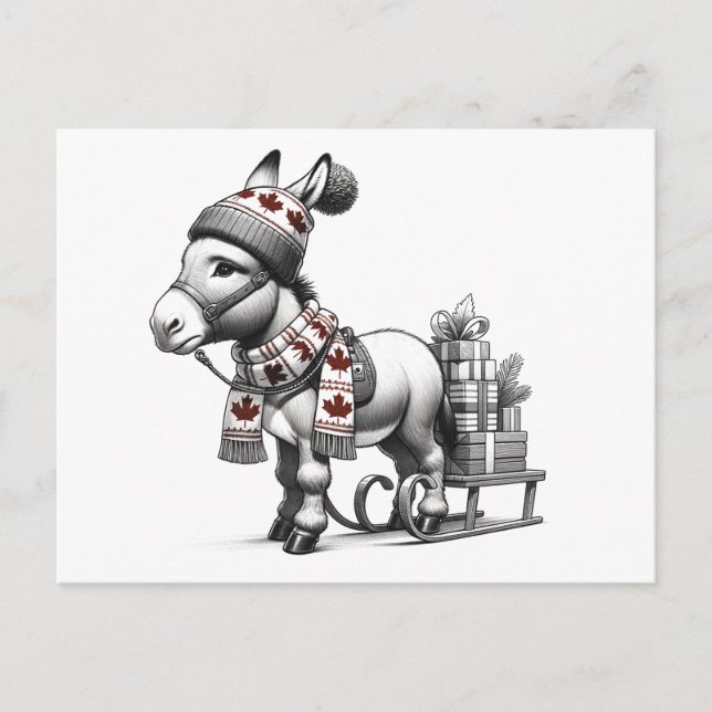 Cute Canadian Christmas Donkey Postcard (Front)