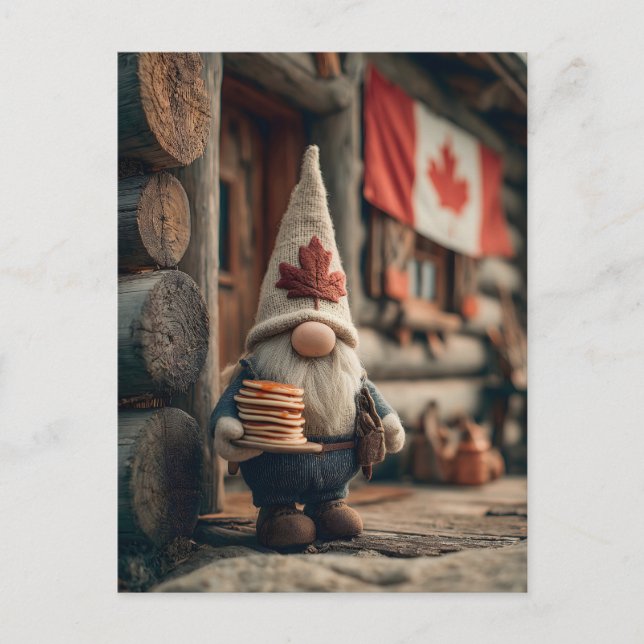 Cute Canadian Gnome with Pancakes Holiday Postcard (Front)