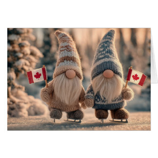 Cute Canadian Gnomes Ice Skating in Snowy Winter