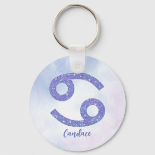 Cute Cancer Astrology Sign Personalised Purple Key Ring