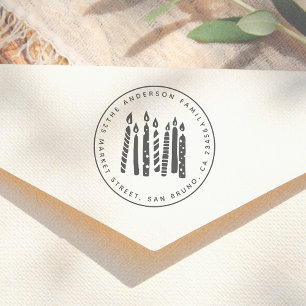 Cute Candles Round Family Name & Return Address Rubber Stamp