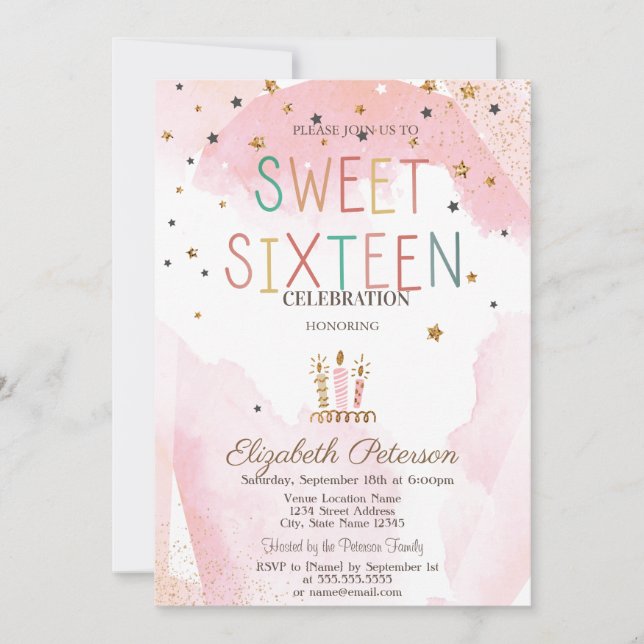 Cute Candles Stars Colourful Sweet 16 Invitation (Front)