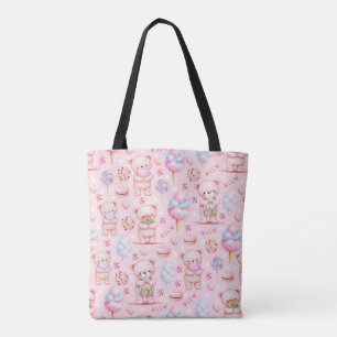 Cute Candy Bear and Sweets Seamless Pattern Tote Bag