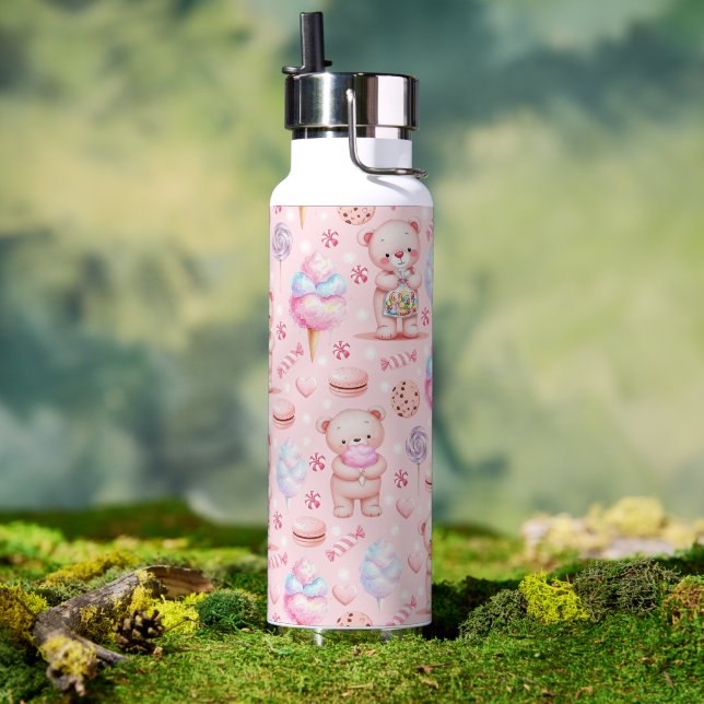 Cute Candy Bear and Sweets Seamless Pattern Water Bottle (Outdoor)