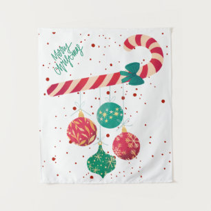 Cute Candy Cane and Christmas Ornaments Holiday Tapestry