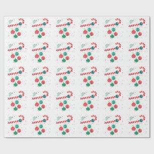 Cute Candy Cane and Christmas Ornaments Holiday Wrapping Paper