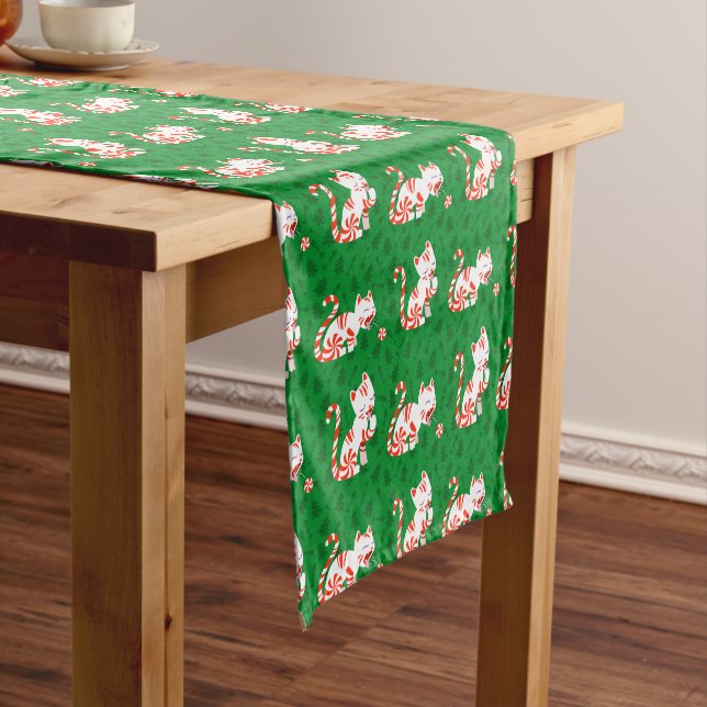 Cute Candy Cane Cat Short Table Runner (In Situ)