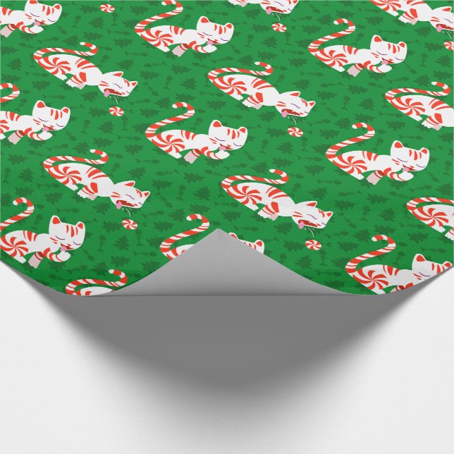 Cute Candy Cane Cat Wrapping Paper (Corner)