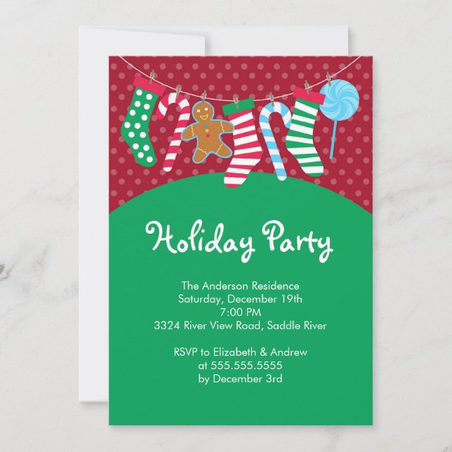 Cute Candy Cane Christmas Holiday Party Invitation (Front)