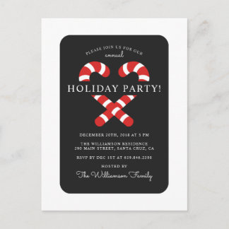 Cute Candy Cane Christmas Holiday Party Invitation Postcard
