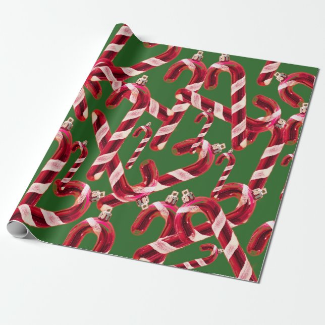 Cute Candy Cane Decoration Christmas Wrapping Paper (Unrolled)