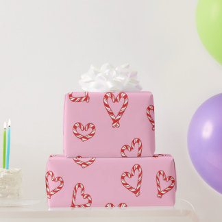 Cute Candy Cane Hearts Minimalist Wrapping Paper